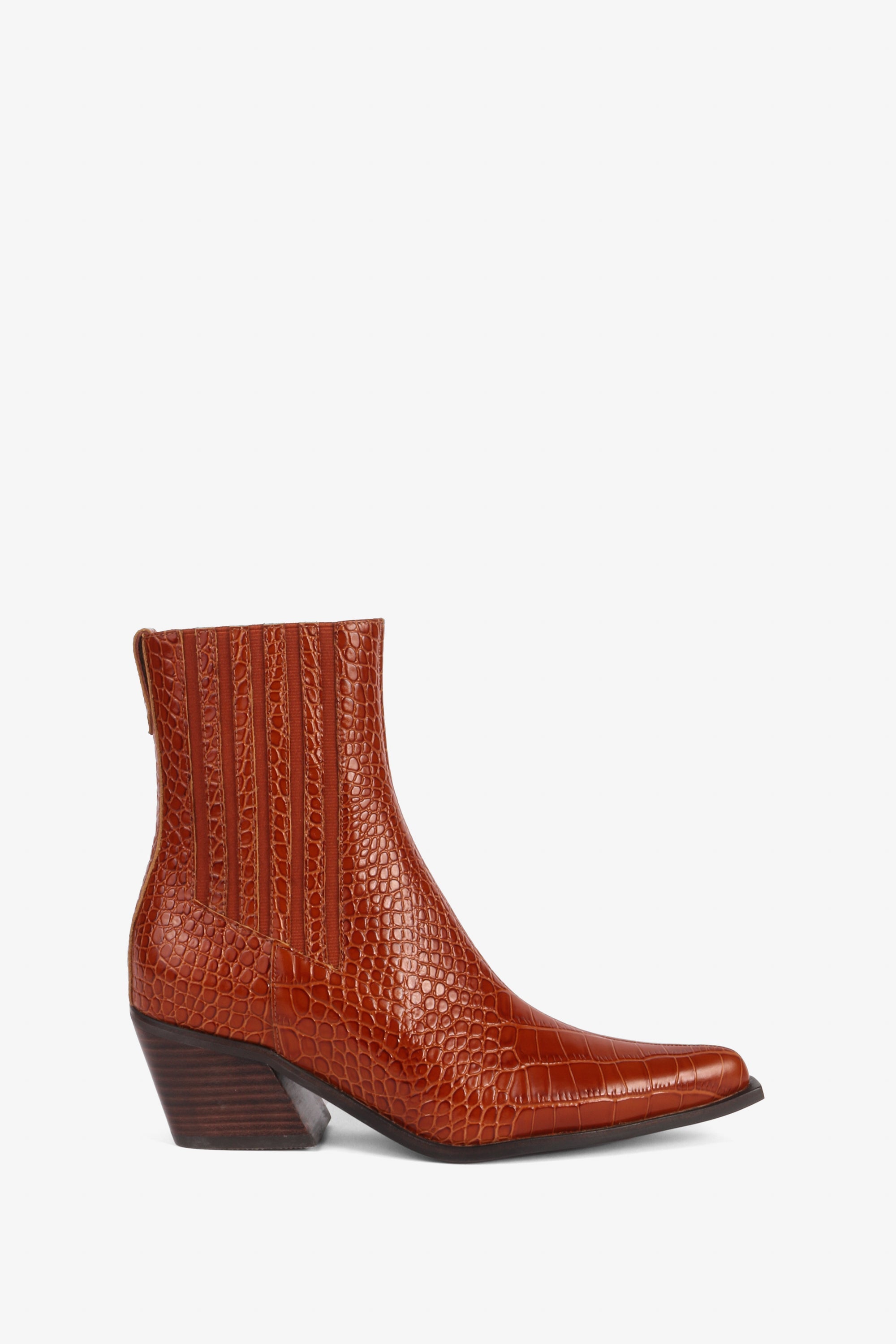 "INTENTIONALLY __________." Hillary Croc Heeled Boot - Apple/Ojai