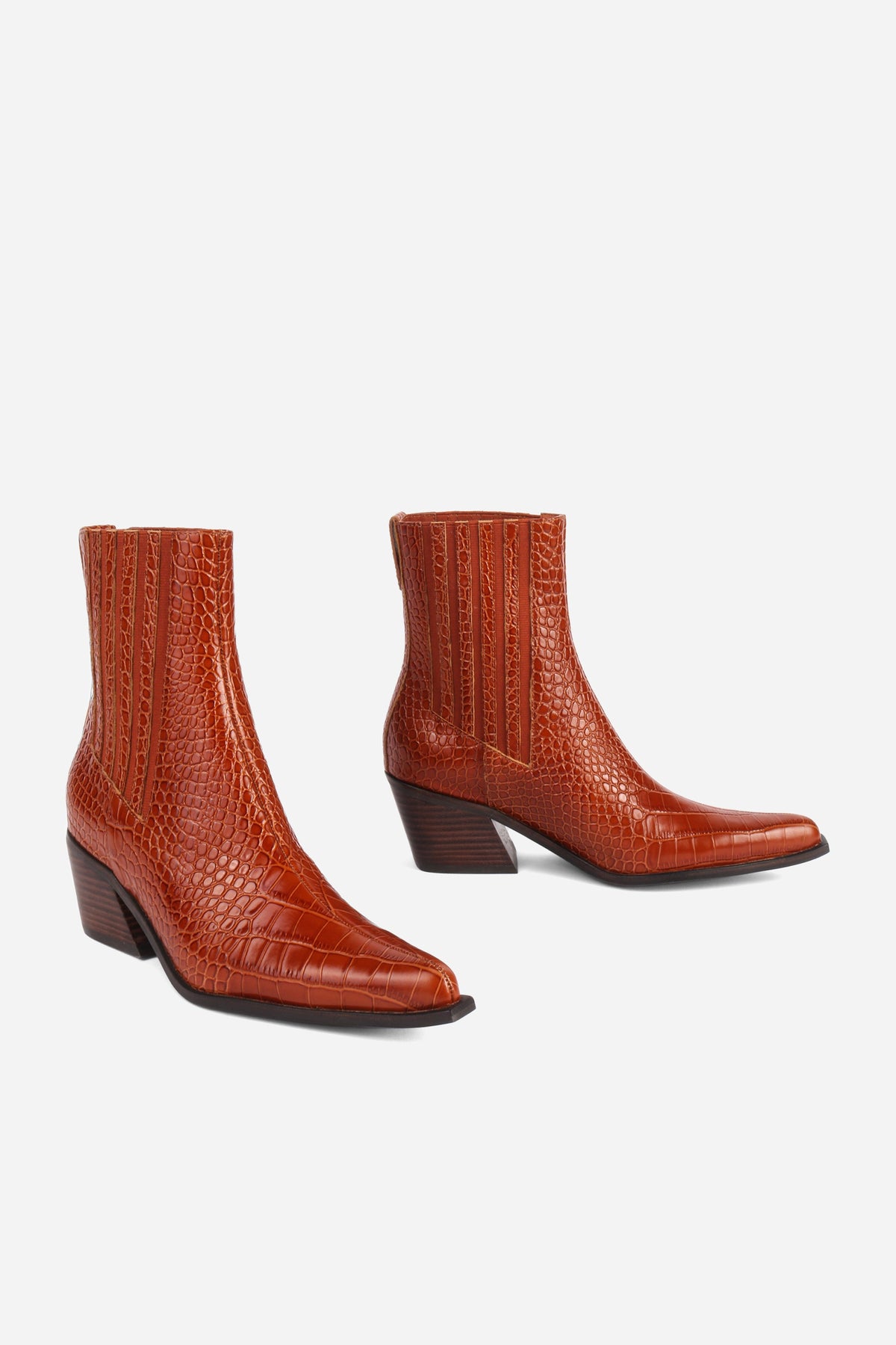 "INTENTIONALLY __________." Hillary Croc Heeled Boot - Apple/Ojai