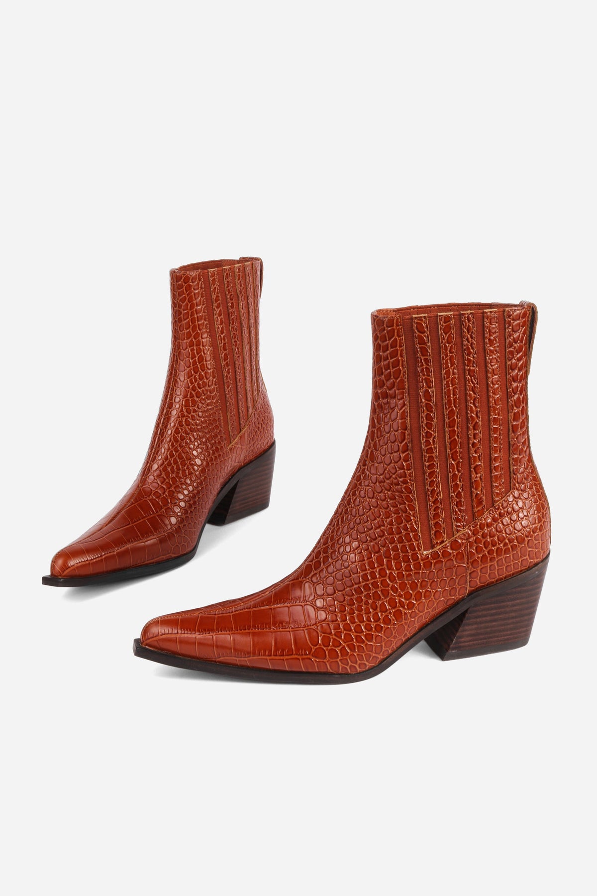 "INTENTIONALLY __________." Hillary Croc Heeled Boot - Apple/Ojai