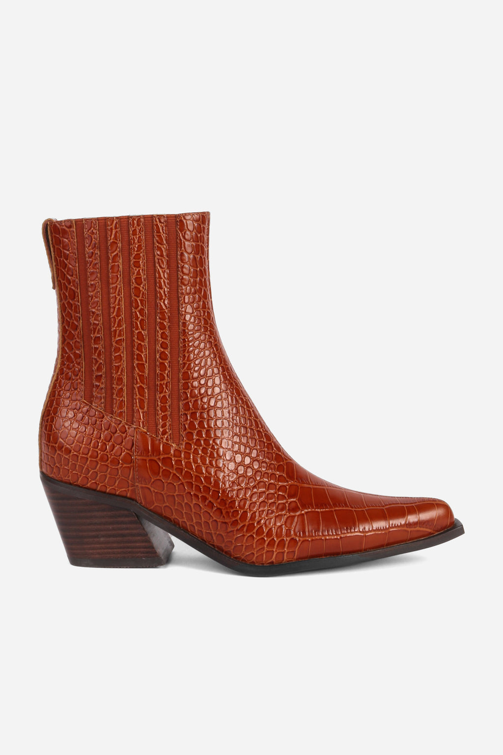 "INTENTIONALLY __________." Hillary Croc Heeled Boot - Apple/Ojai