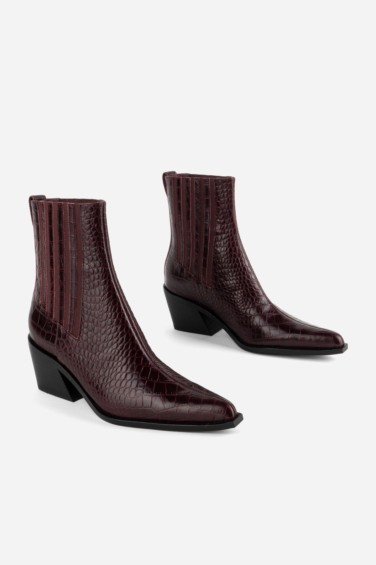 "INTENTIONALLY __________." Hillary Croc Heeled Boot - Apple/Ojai