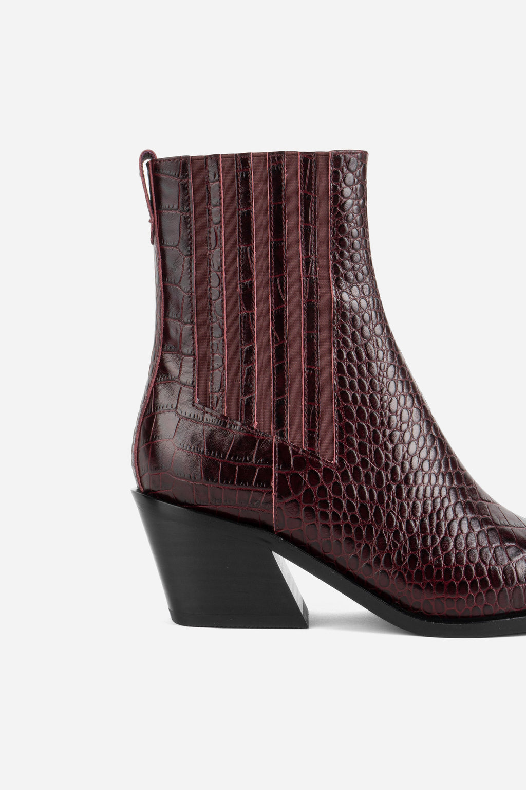 "INTENTIONALLY __________." Hillary Croc Heeled Boot - Apple/Ojai