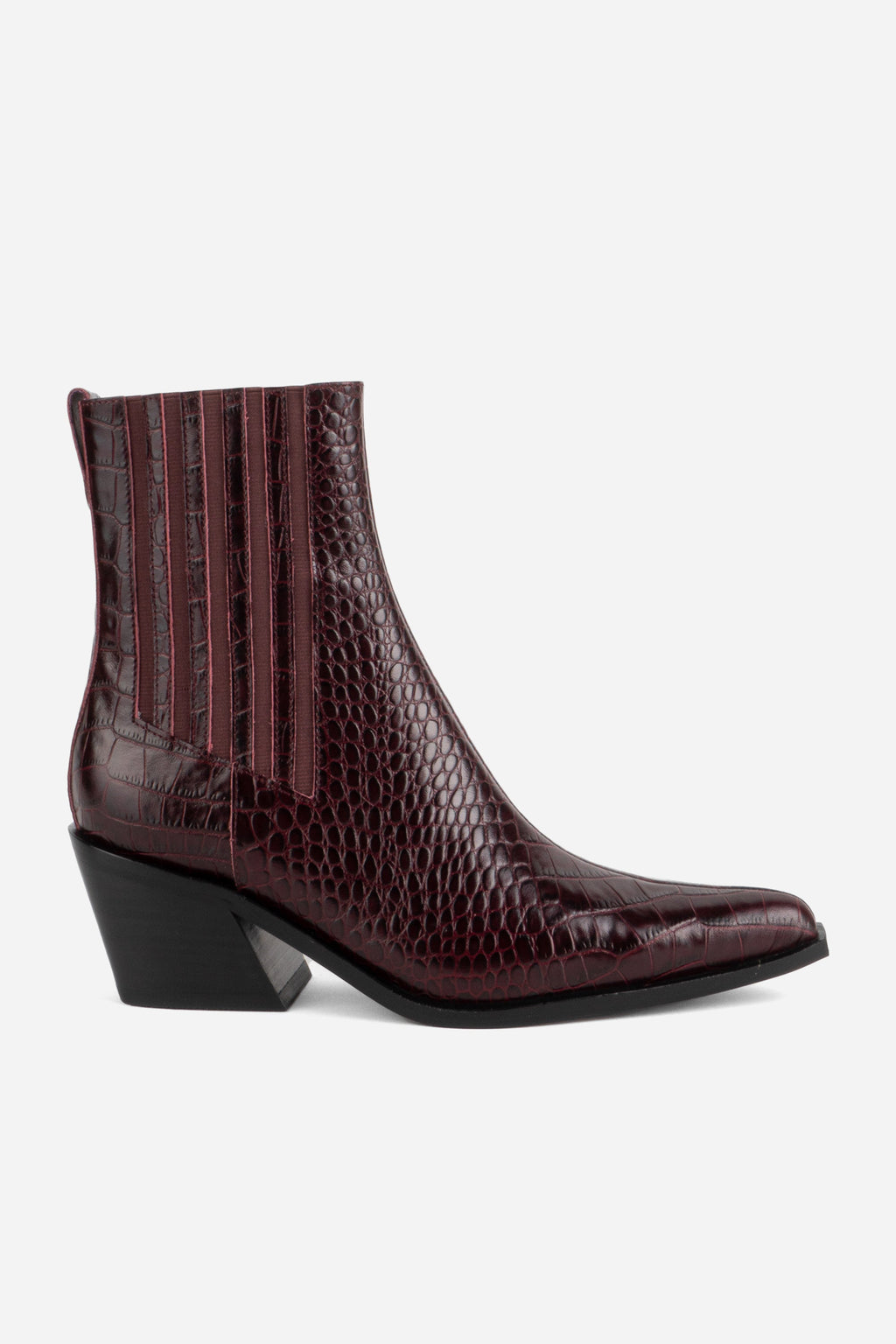 "INTENTIONALLY __________." Hillary Croc Heeled Boot - Apple/Ojai