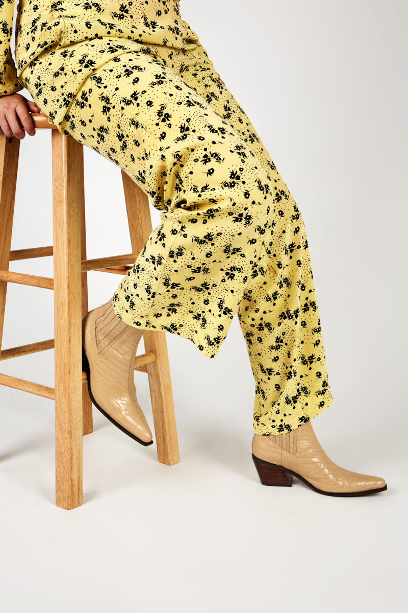 "INTENTIONALLY __________." Hillary Croc Heeled Boot - Apple/Ojai