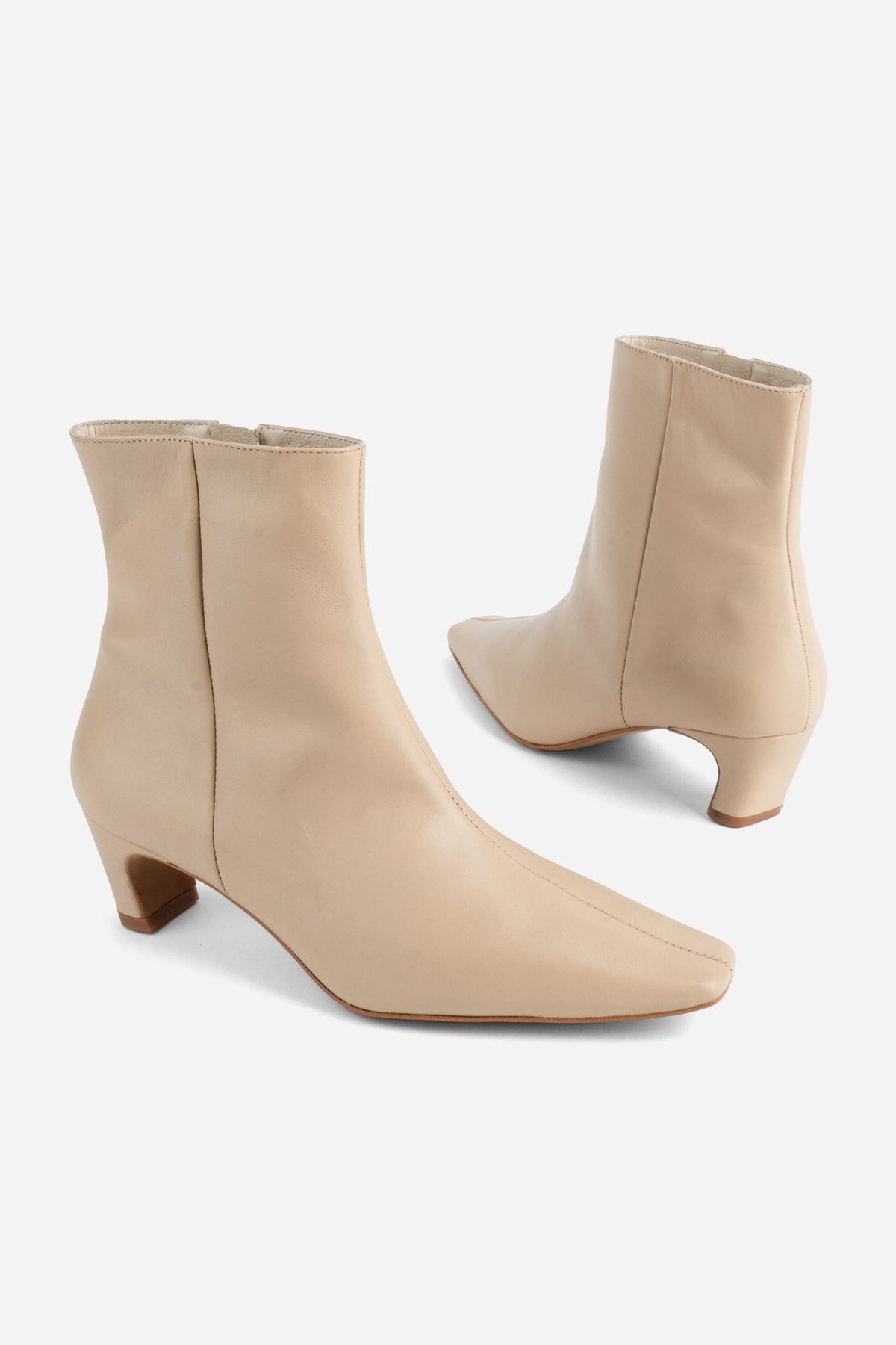"INTENTIONALLY __________." LEXI KITTEN HEEL ANKLE BOOT - OATMILK/BLACK