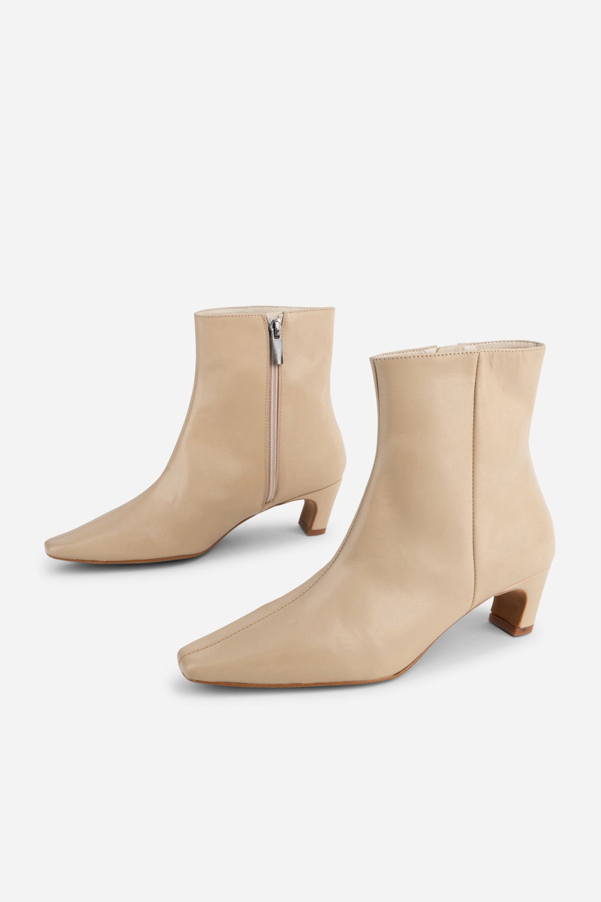 "INTENTIONALLY __________." LEXI KITTEN HEEL ANKLE BOOT - OATMILK/BLACK