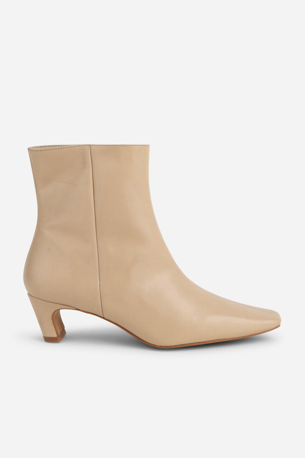 "INTENTIONALLY __________." LEXI KITTEN HEEL ANKLE BOOT - OATMILK/BLACK