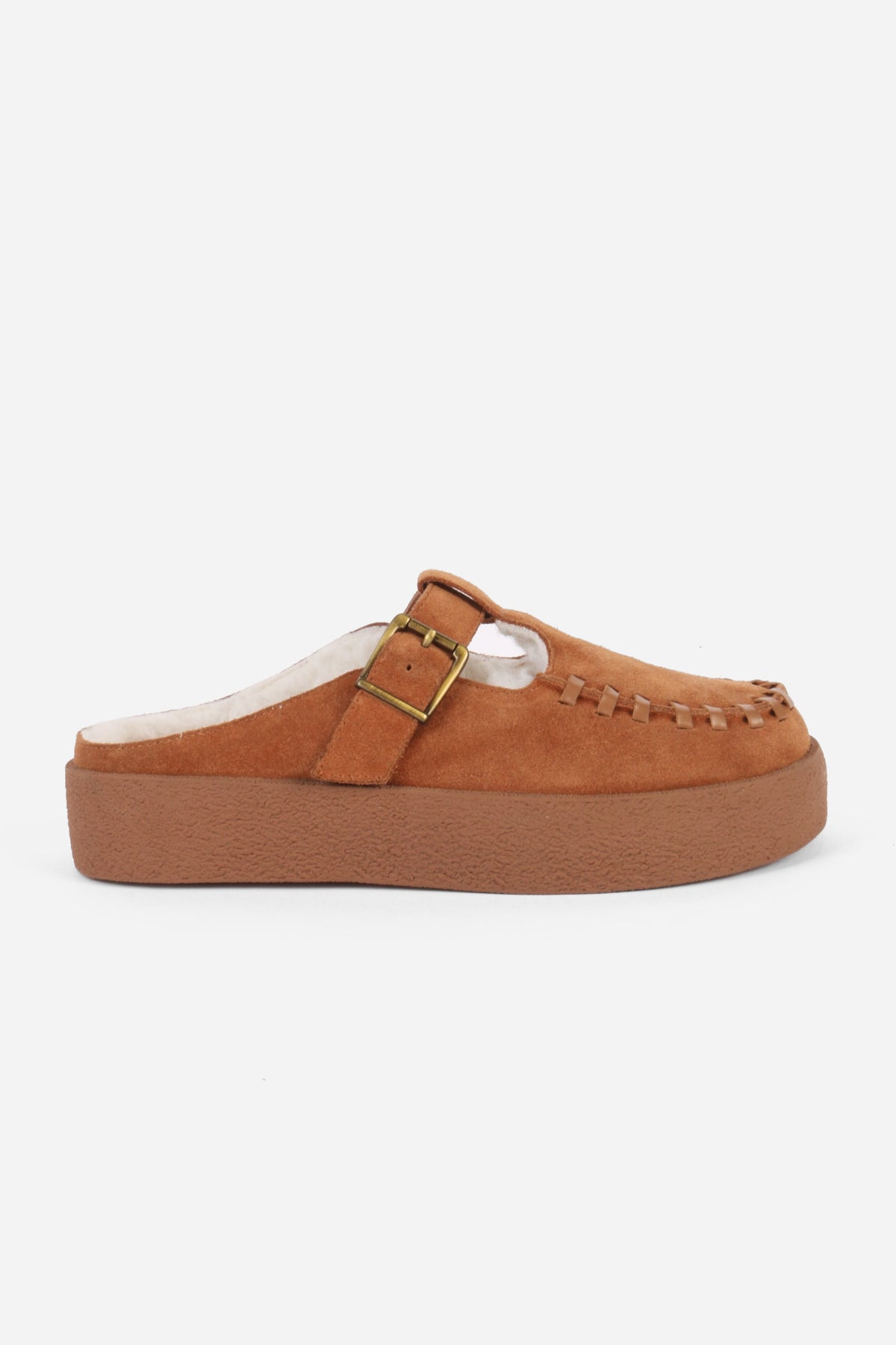 "INTENTIONALLY __________." Textmsg Faux-Fur Lined Suede Mule