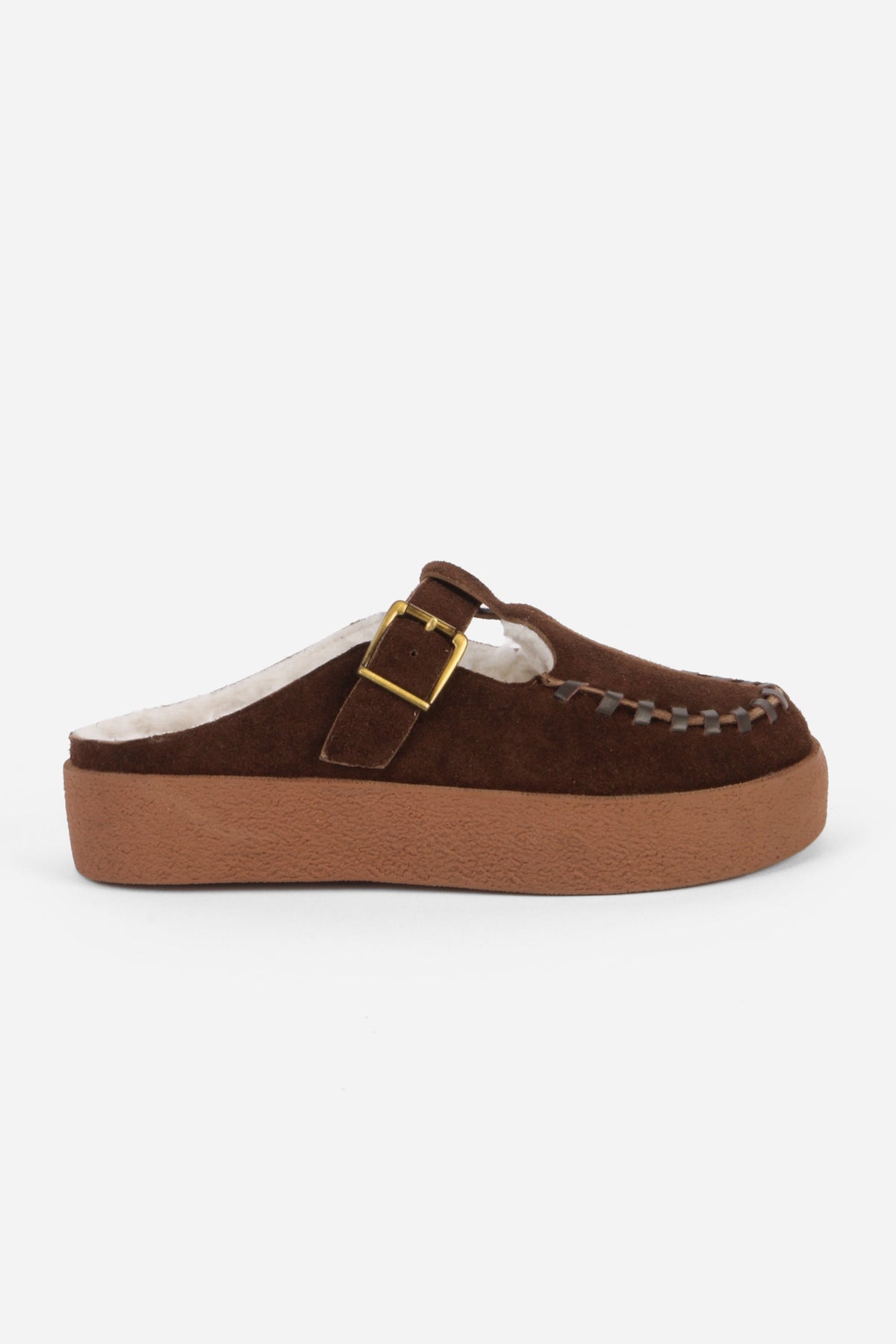 "INTENTIONALLY __________." Textmsg Faux-Fur Lined Suede Mule