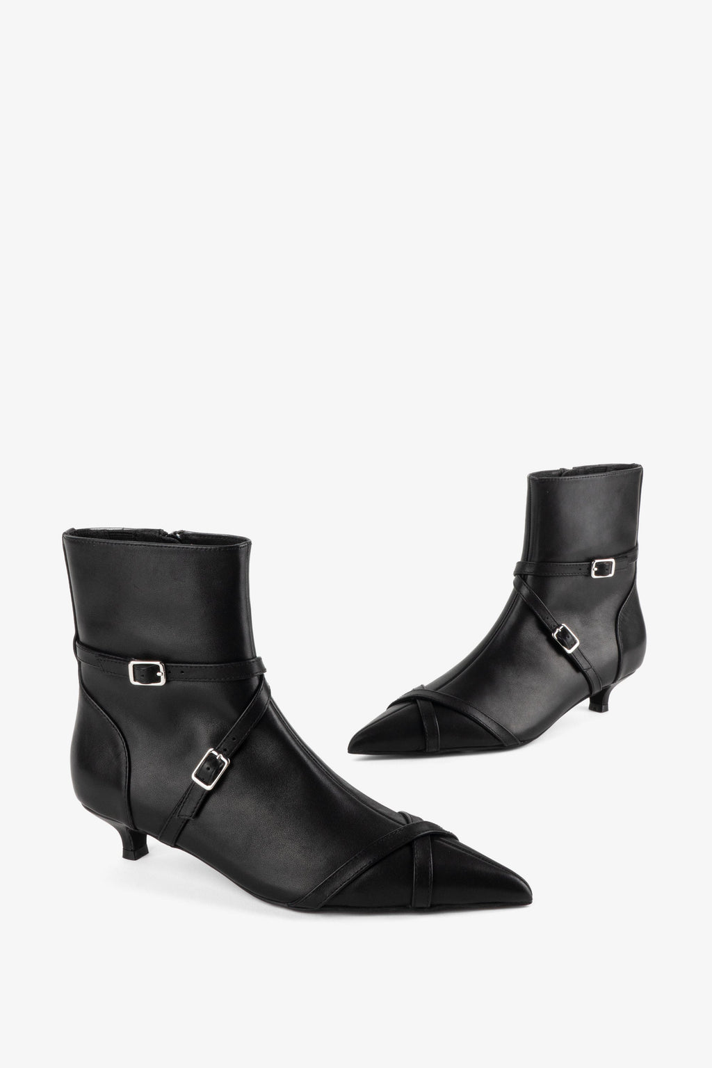 INTENTIONALLY __________. Link Kitten Heel Buckled Ankle Boot - Black