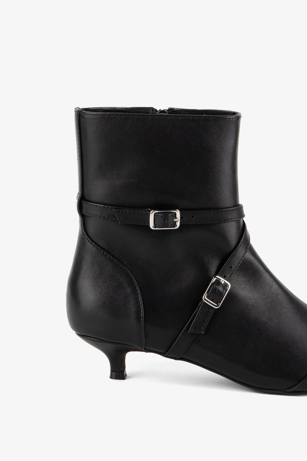 INTENTIONALLY __________. Link Kitten Heel Buckled Ankle Boot - Black