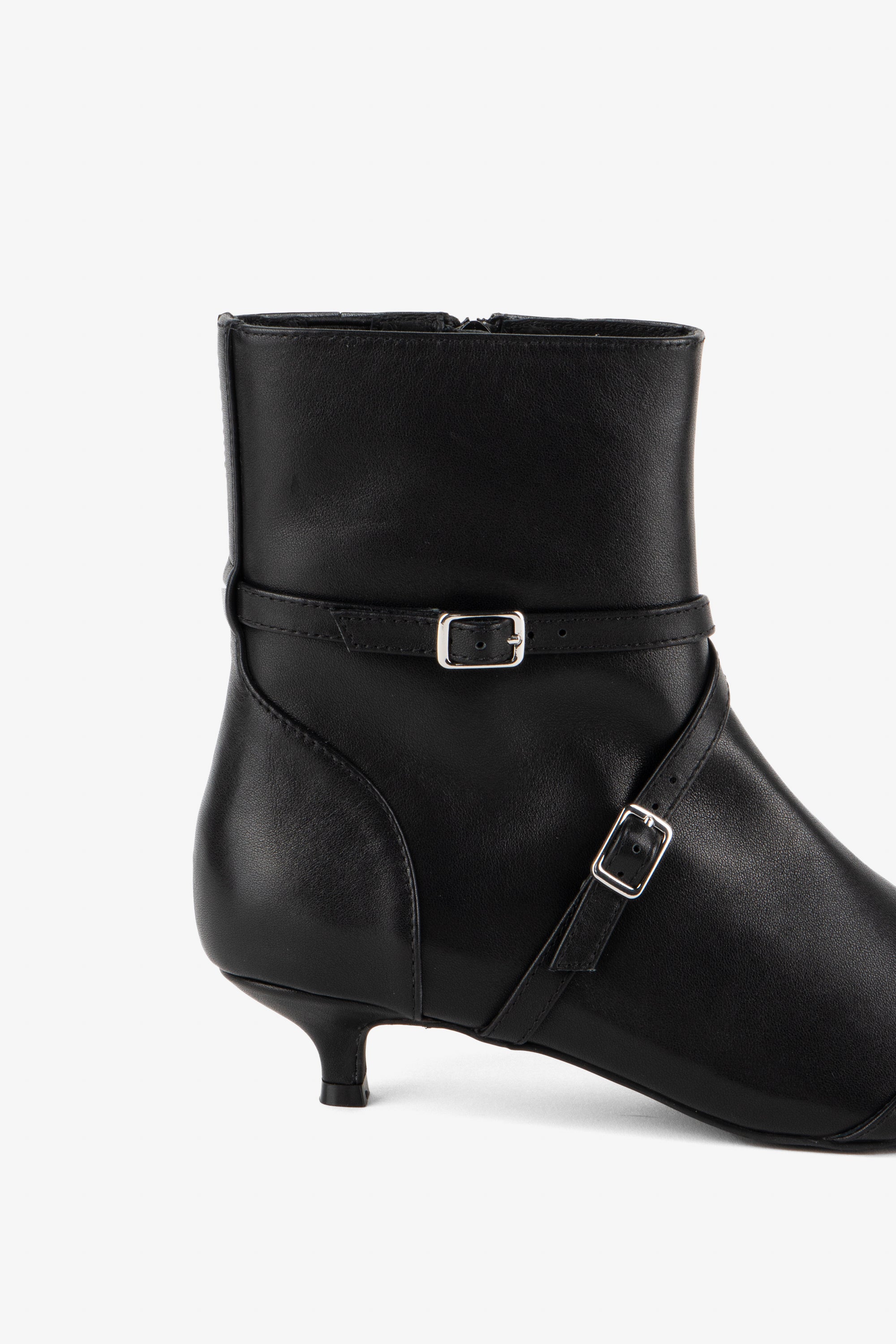 INTENTIONALLY __________. Link Kitten Heel Buckled Ankle Boot - Black