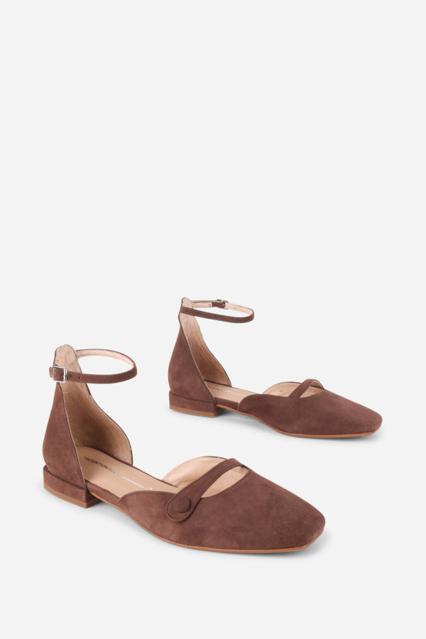 INTENTIONALLY __________. Iris Suede Mary Jane Flat - Chocolate