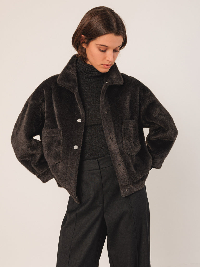 Indi & Cold Faux Fur Jacket - Anthracite