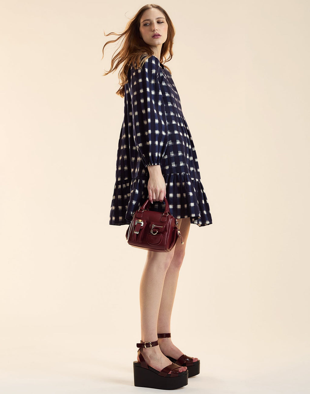 Cynthia Rowley Ingrid Pintuck Mini Dress - Navy/White Plaid