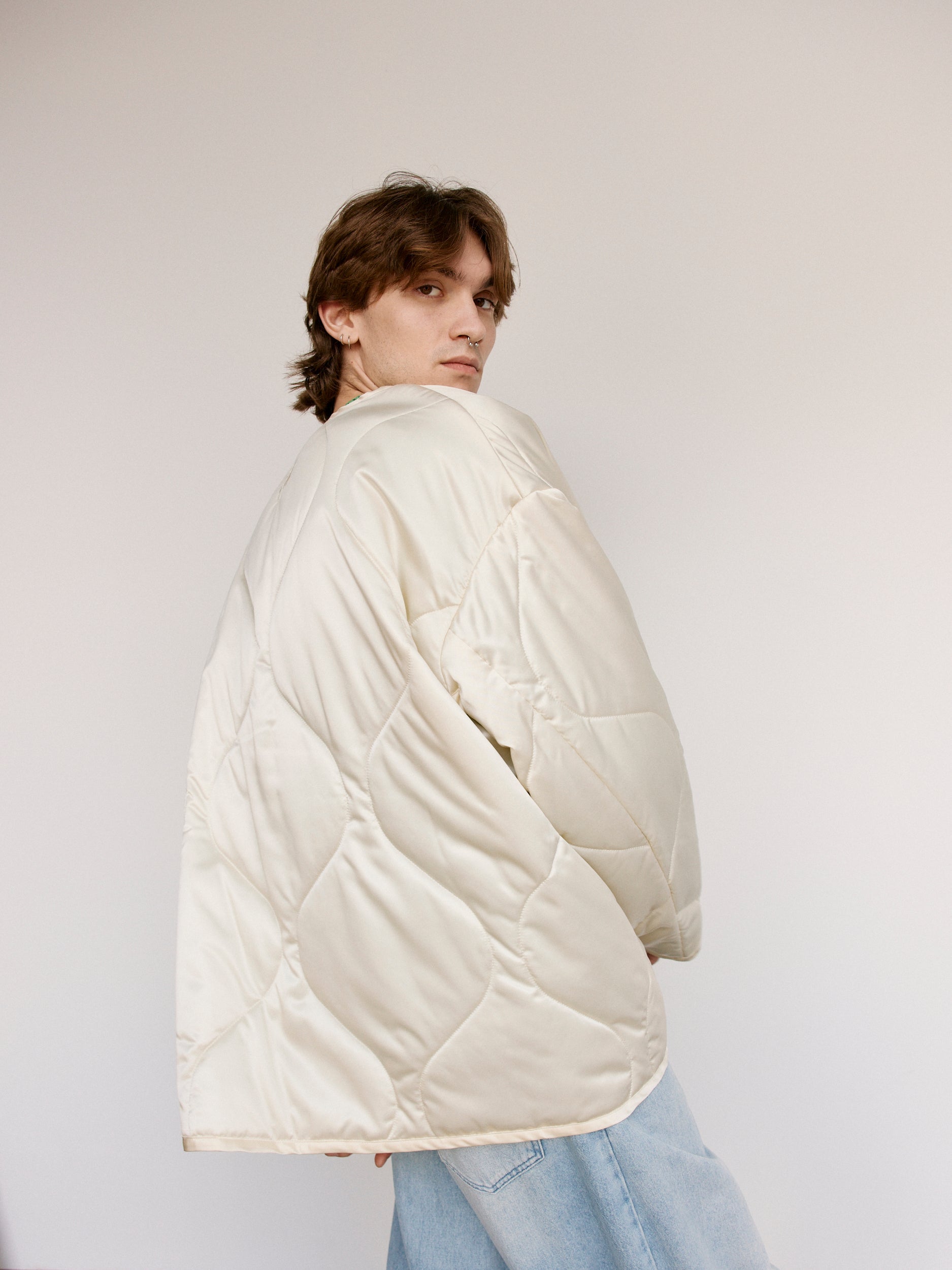 JW ANDERSON Ivory Nylon Oversized Quilted Jacket