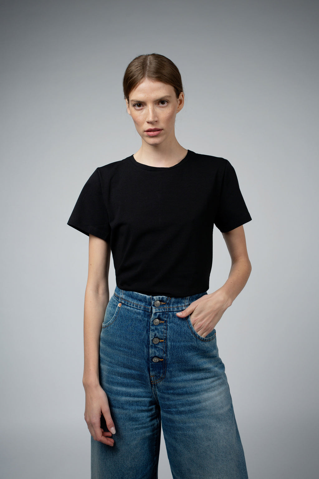 JEN ORGANIC COTTON CREW NECK BODYSUIT - BLACK