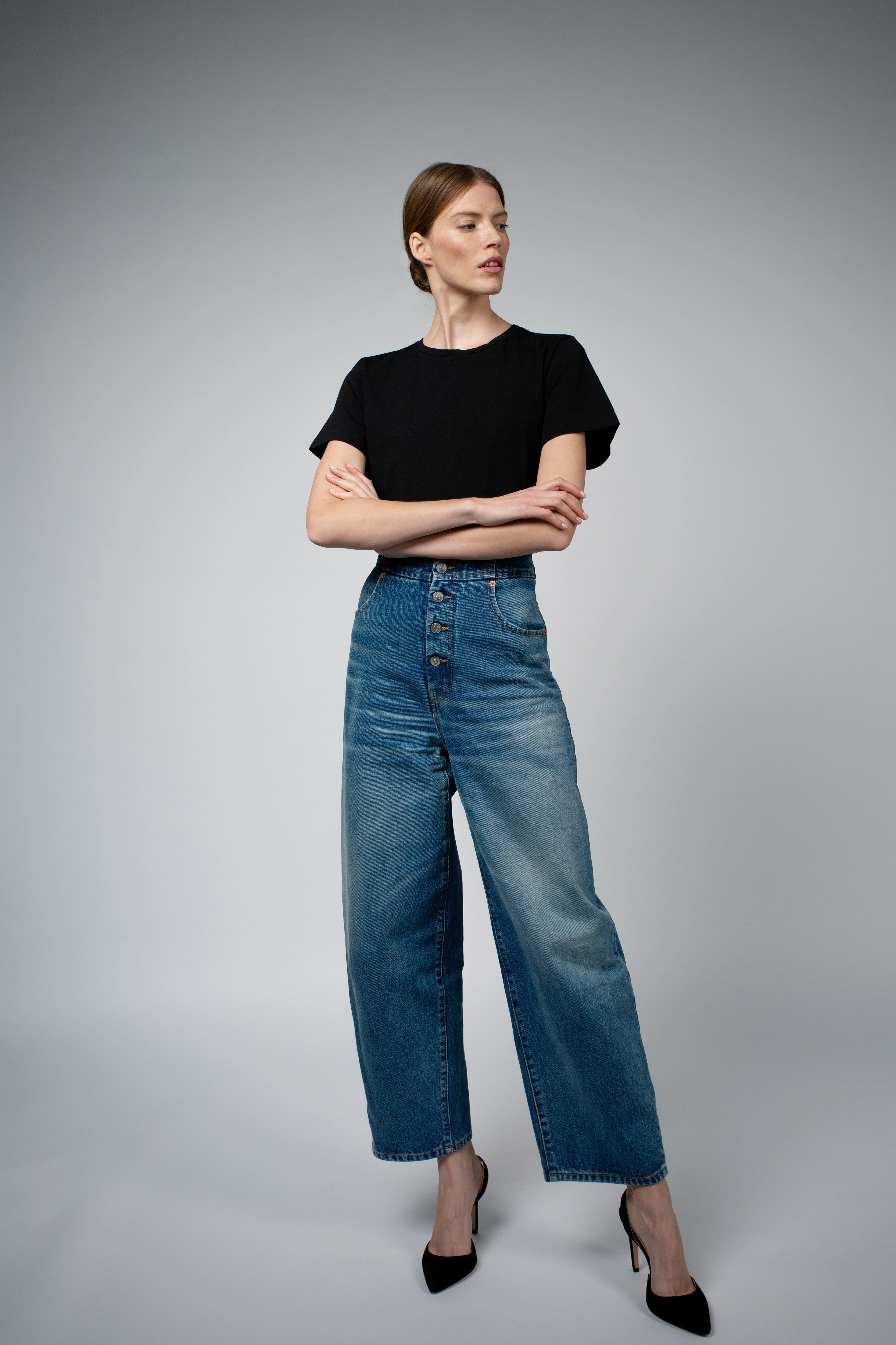 JEN ORGANIC COTTON CREW NECK BODYSUIT - BLACK