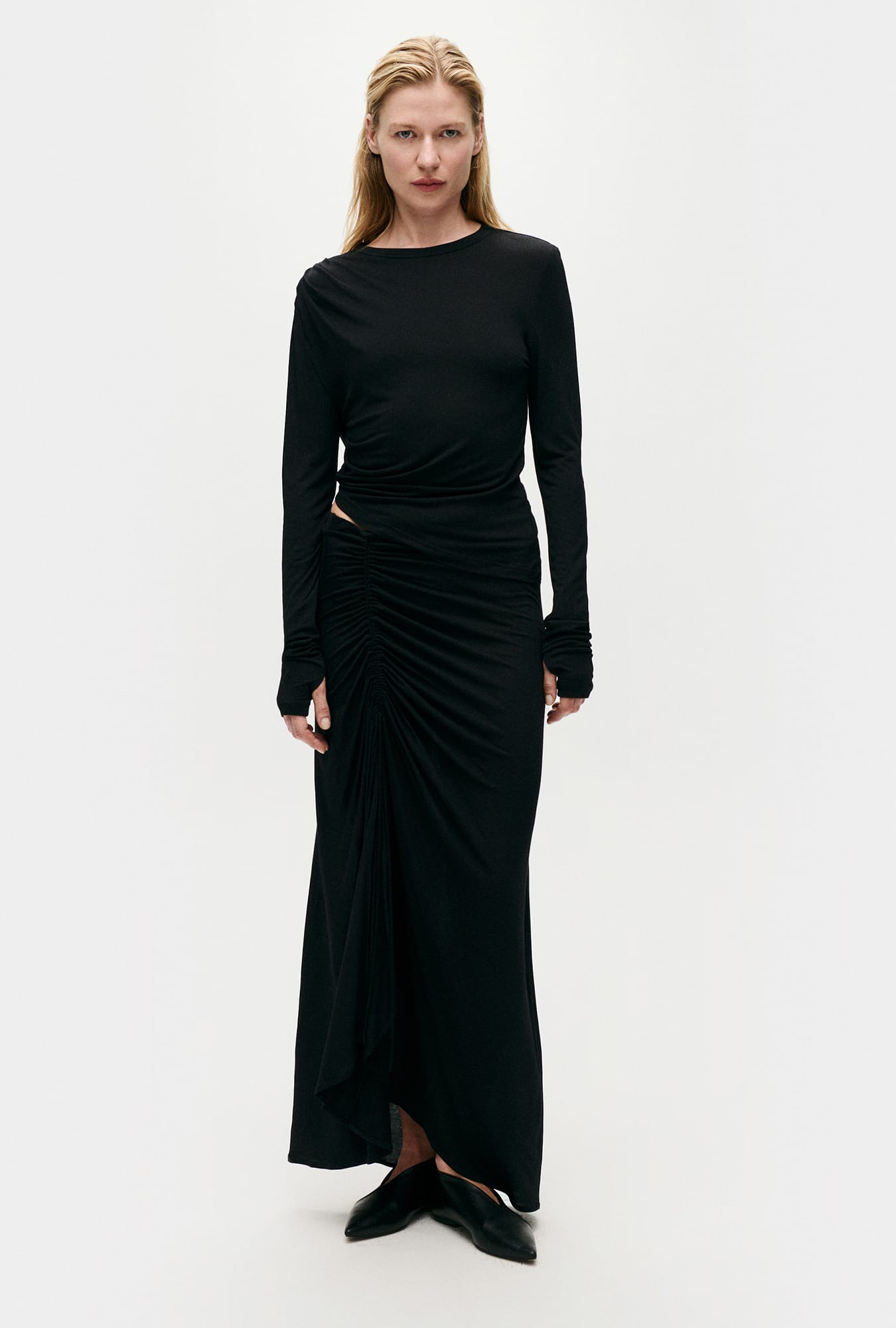 Silk Laundry Jersey Modal Ruched Skirt - Black