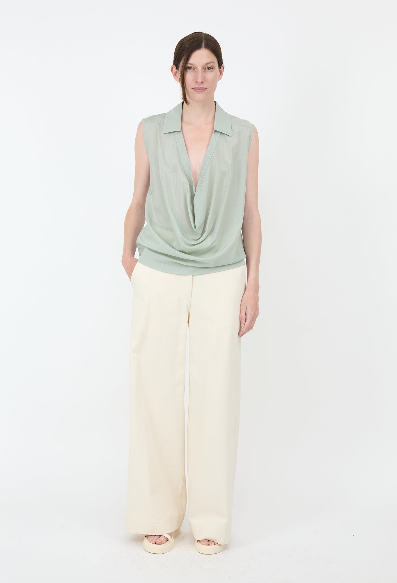 JULIA JENTZSCH  DIMA - Semi Sheer Japanese Cotton Cupro Blend Top in Matcha