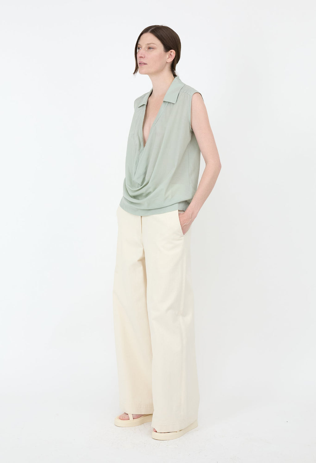 JULIA JENTZSCH  DIMA - Semi Sheer Japanese Cotton Cupro Blend Top in Matcha