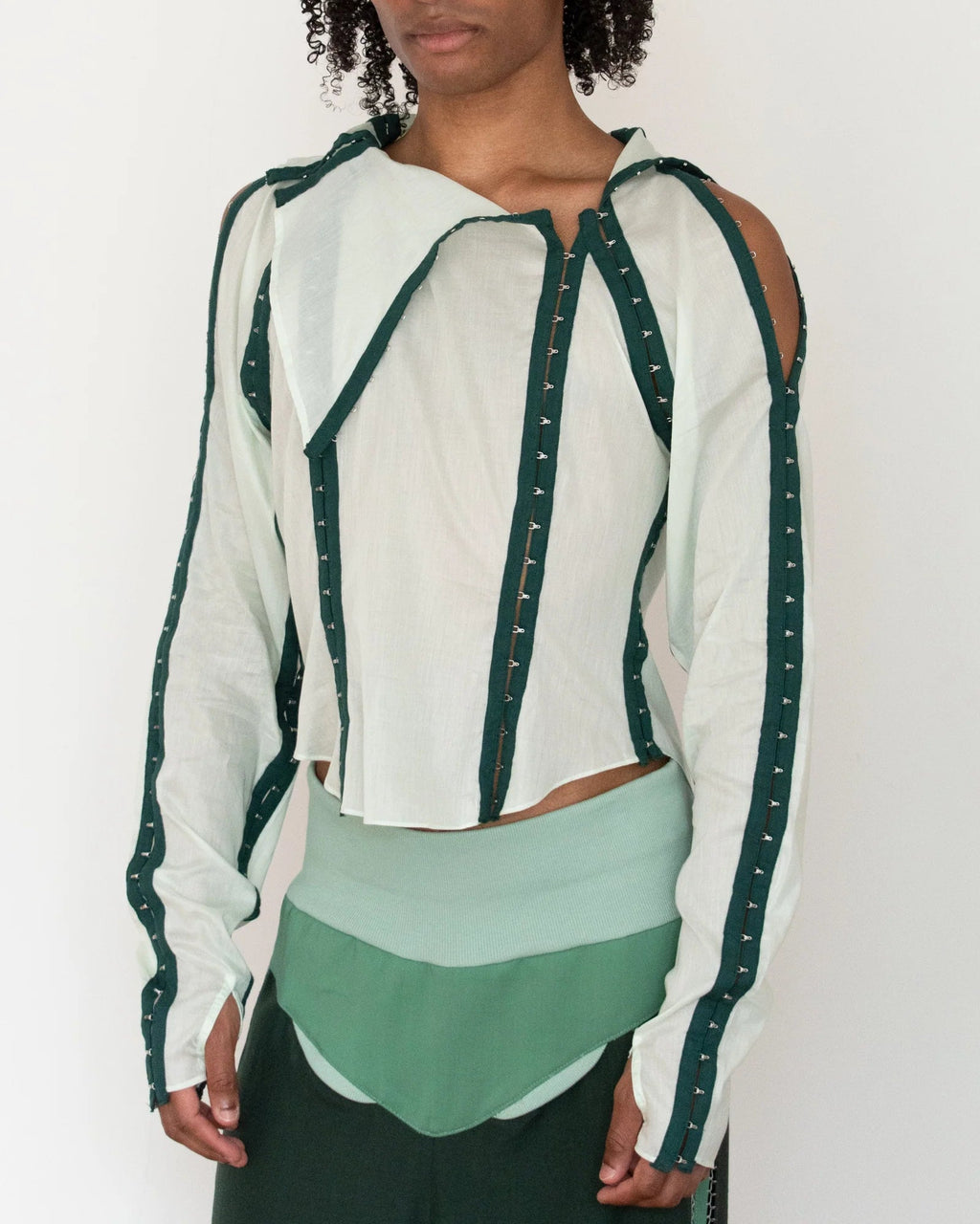 Jacek Gleba Hook & Eye Tape Shirt - Forest Green/Light Mint