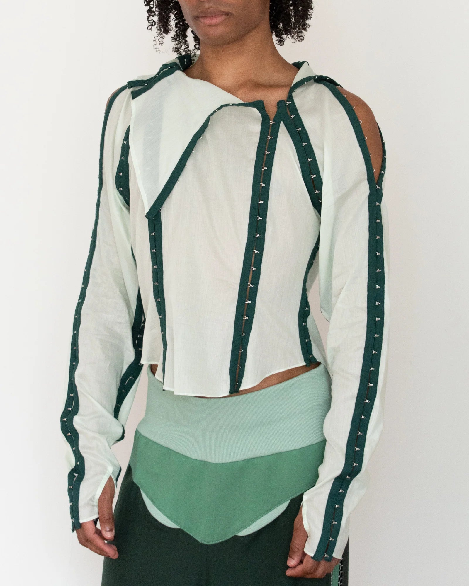 Jacek Gleba Hook & Eye Tape Shirt - Forest Green/Light Mint