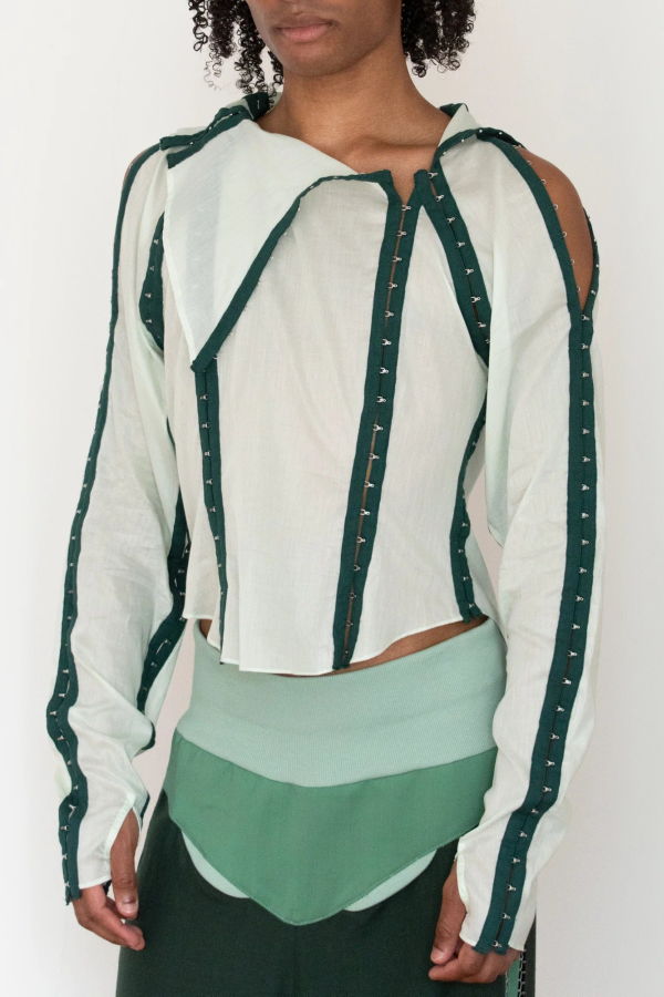 Jacek Gleba Hook & Eye Tape Shirt - Forest Green/Light Mint