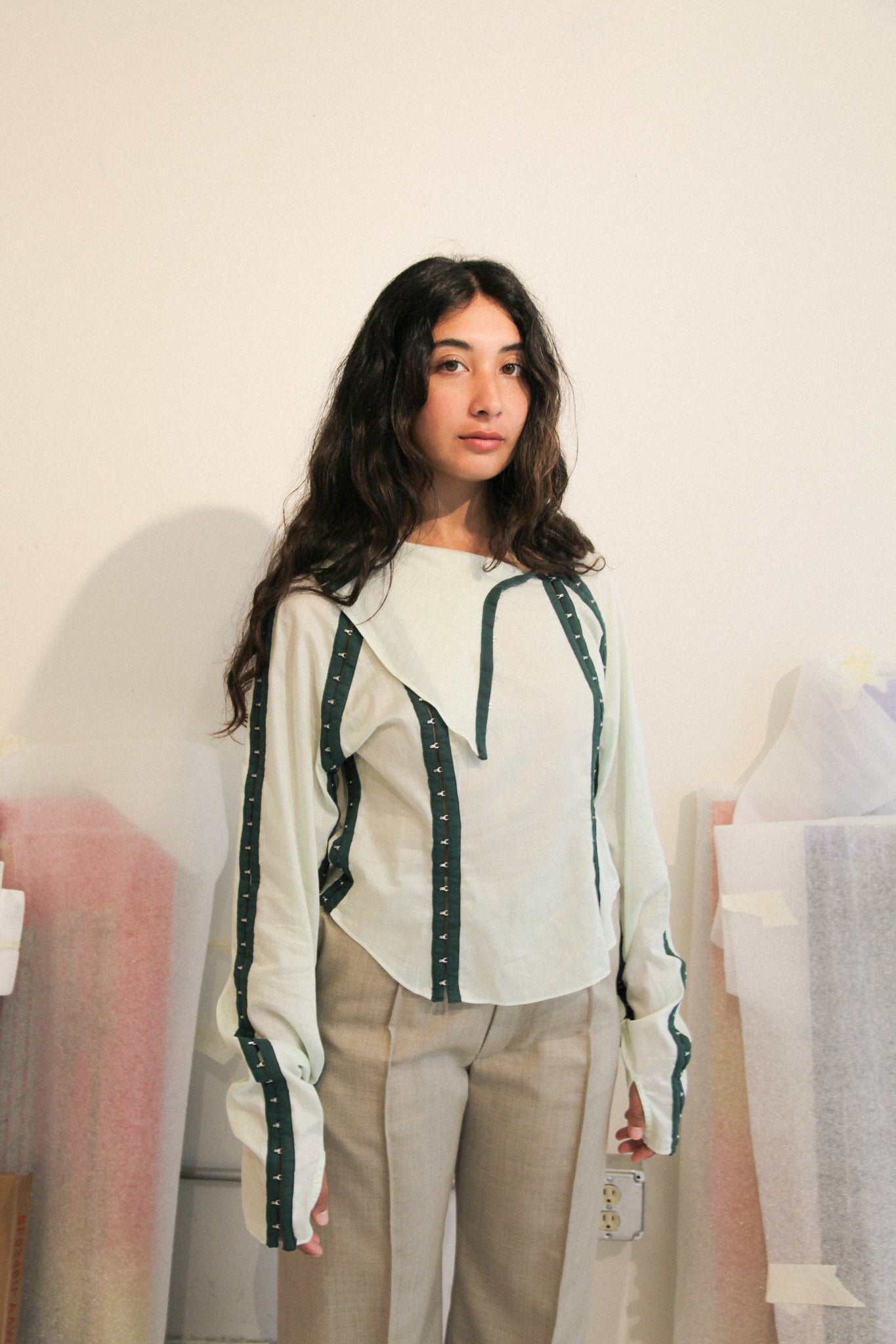Jacek Gleba Hook & Eye Tape Shirt - Forest Green/Light Mint