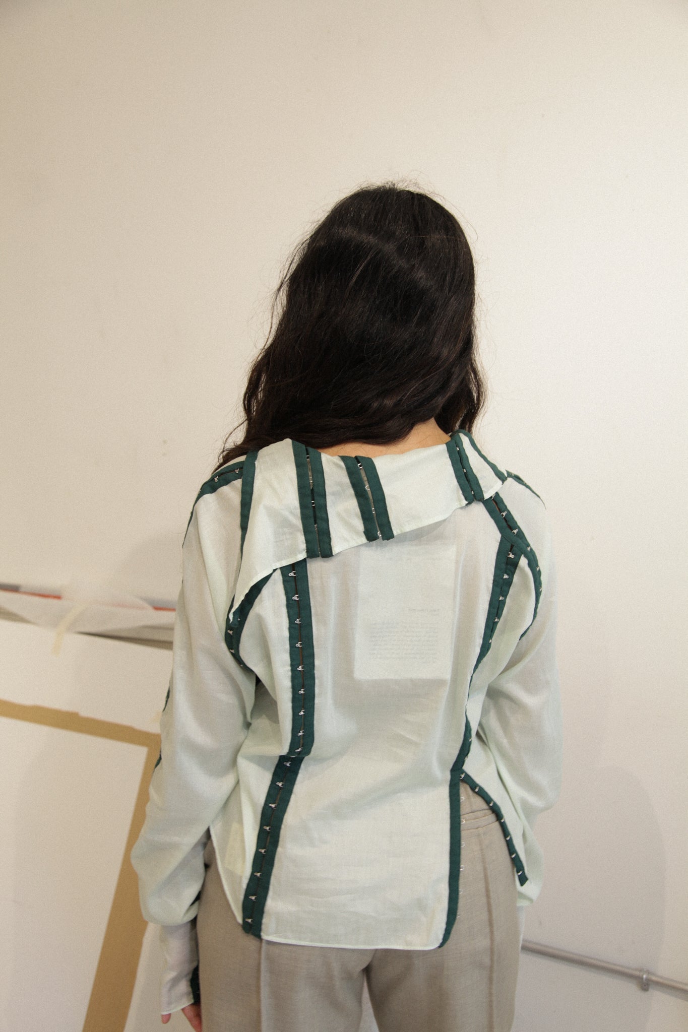Jacek Gleba Hook & Eye Tape Shirt - Forest Green/Light Mint