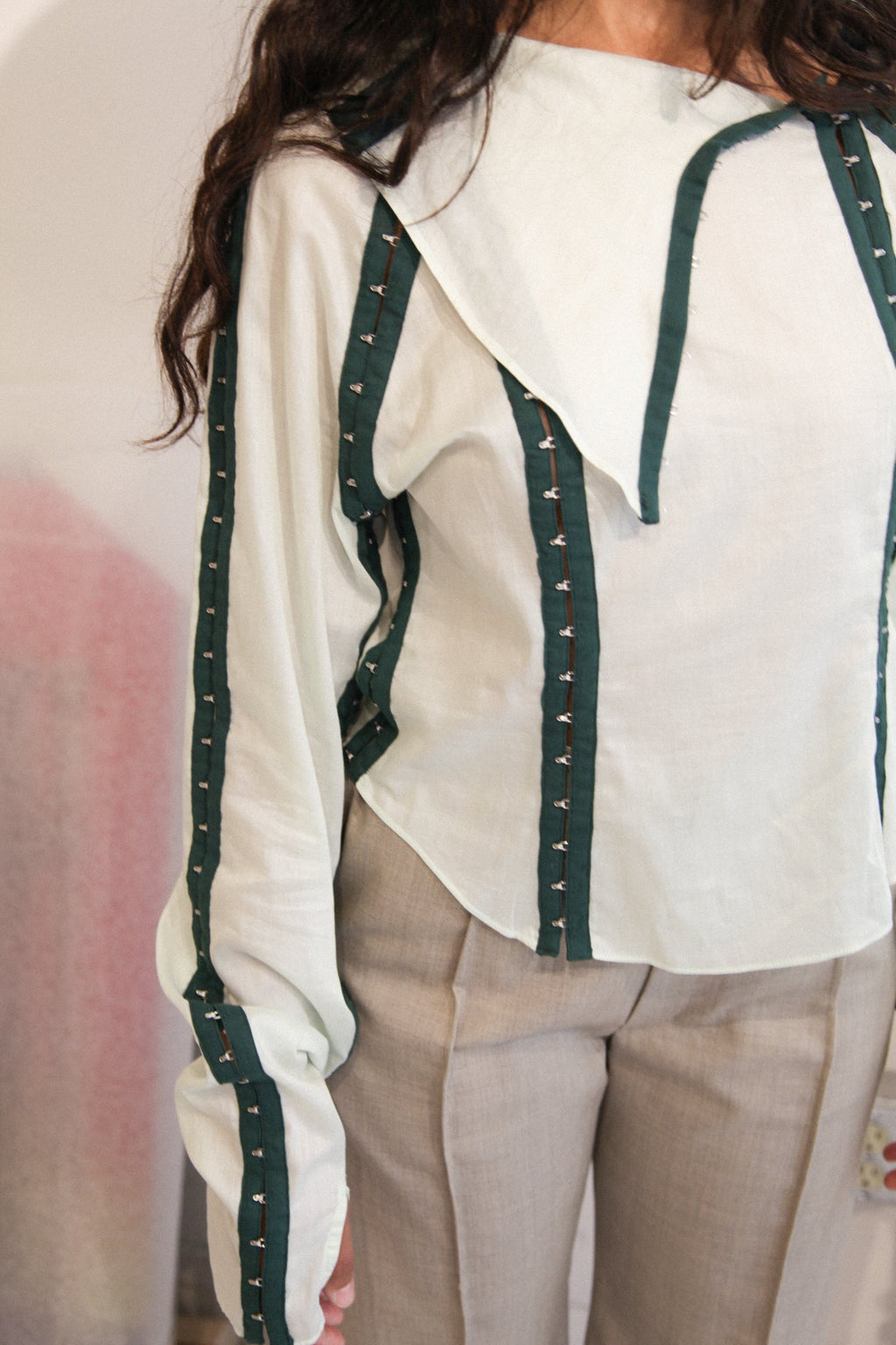 Jacek Gleba Hook & Eye Tape Shirt - Forest Green/Light Mint