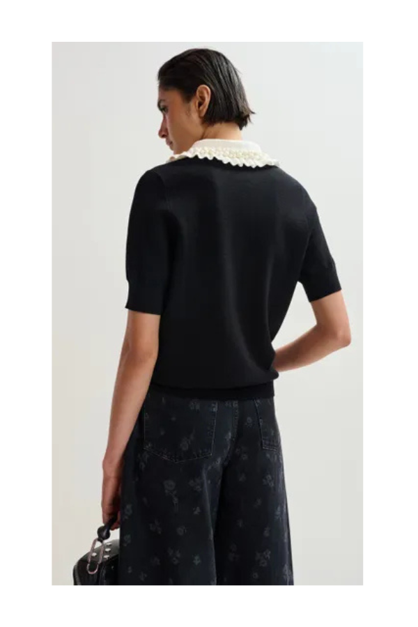 Essentiel Antwerp Jewelry Embroidered Knit Polo Top