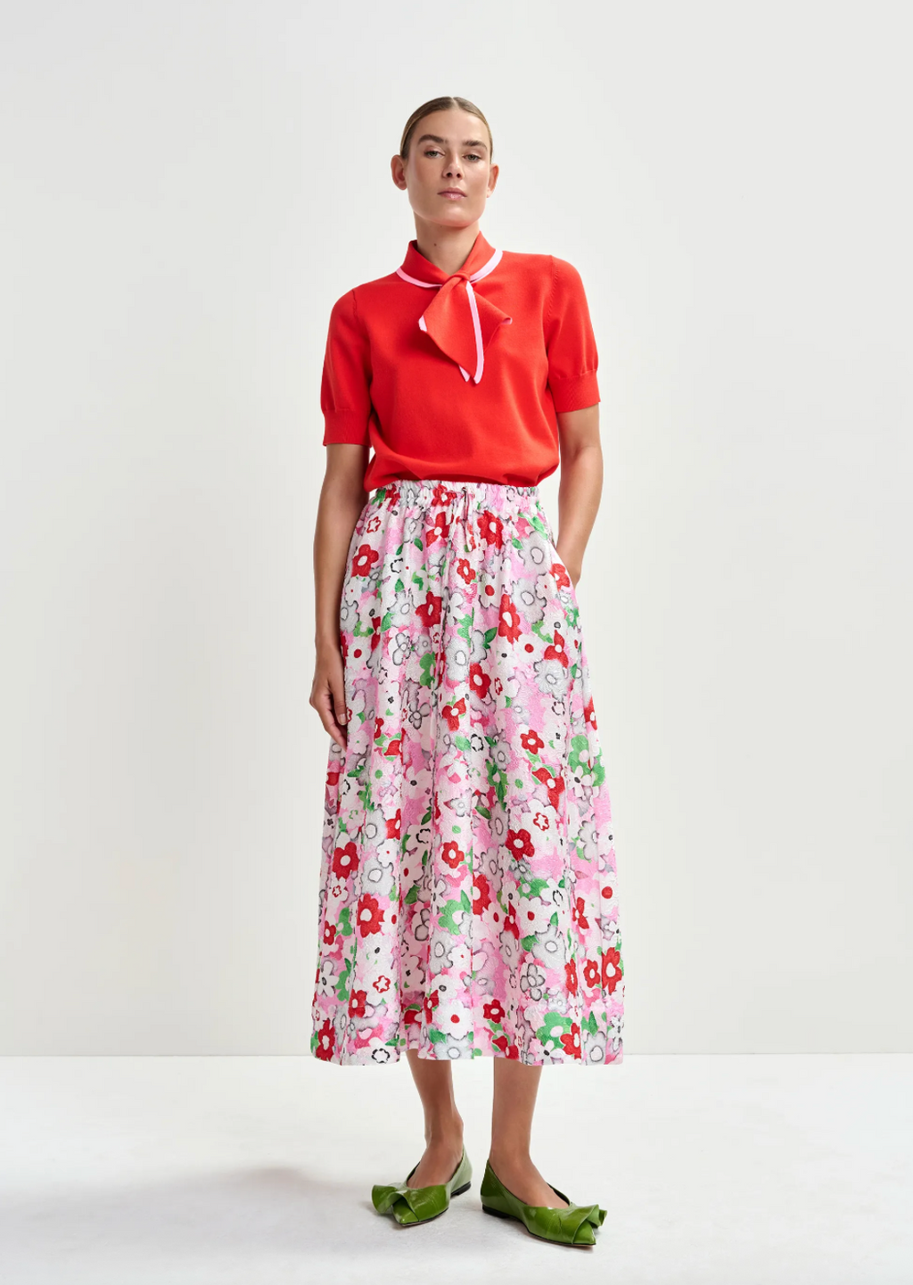 Essentiel Antwerp Julianne Floral Jacquard Midi Skirt