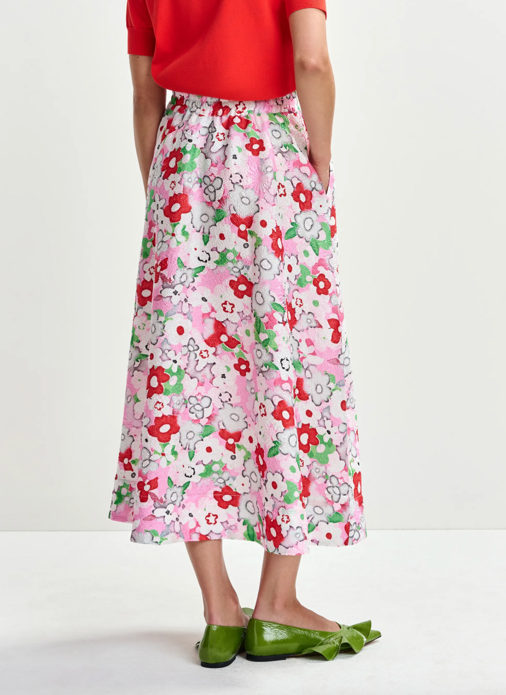 Essentiel Antwerp Julianne Floral Jacquard Midi Skirt