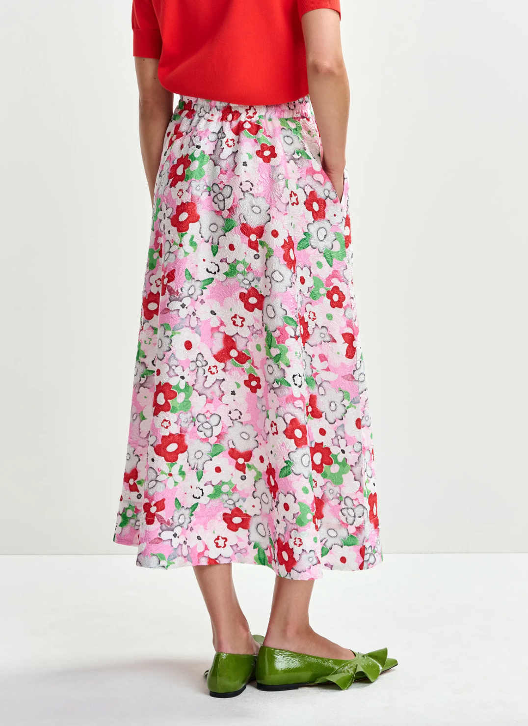 Essentiel Antwerp Julianne Floral Jacquard Midi Skirt