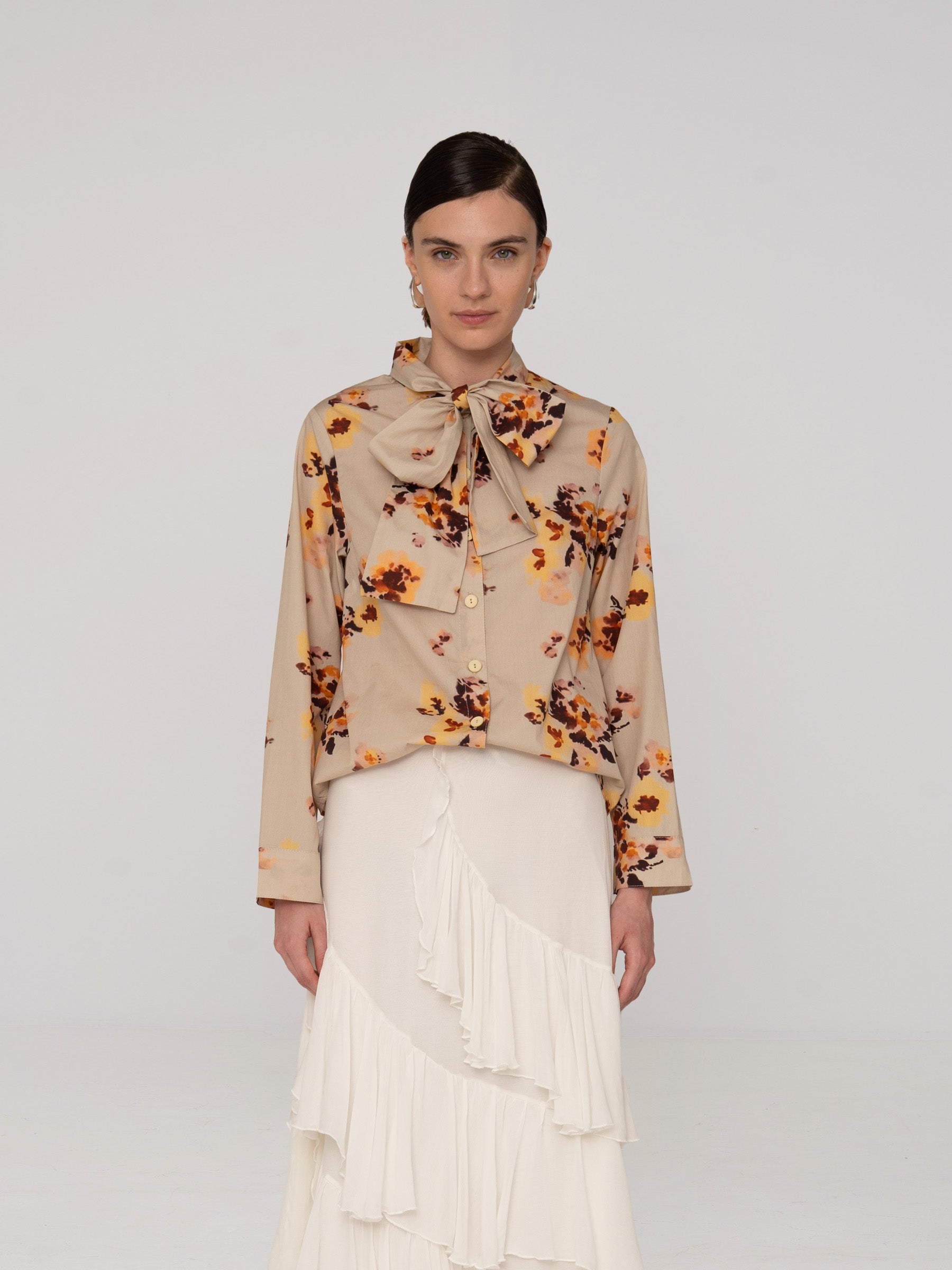 Carmensays Juliette Floral Print Ribbon Blouse