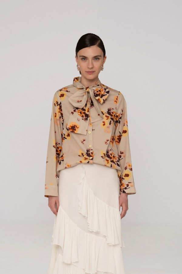 Carmensays Juliette Floral Print Ribbon Blouse