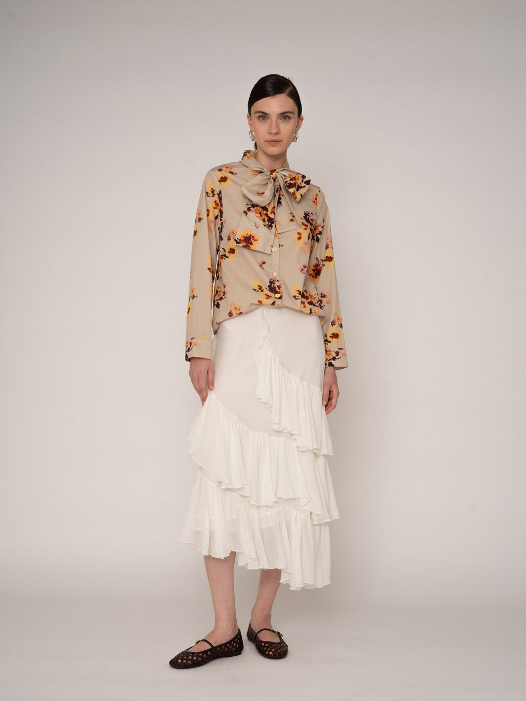 Carmensays Juliette Floral Print Ribbon Blouse