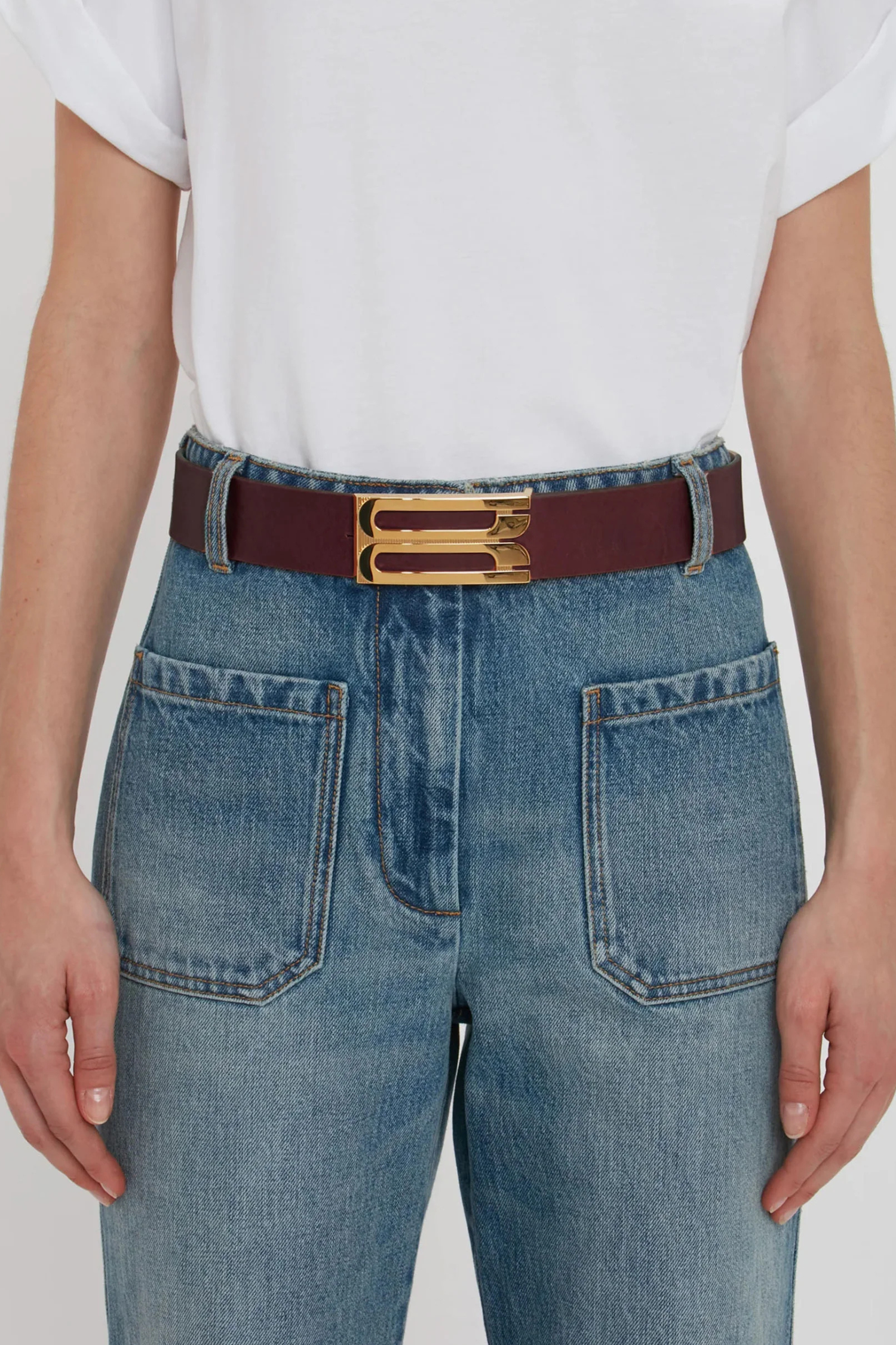 Victoria Beckham Jumbo Frame Shiny Calf Belt - Burgundy