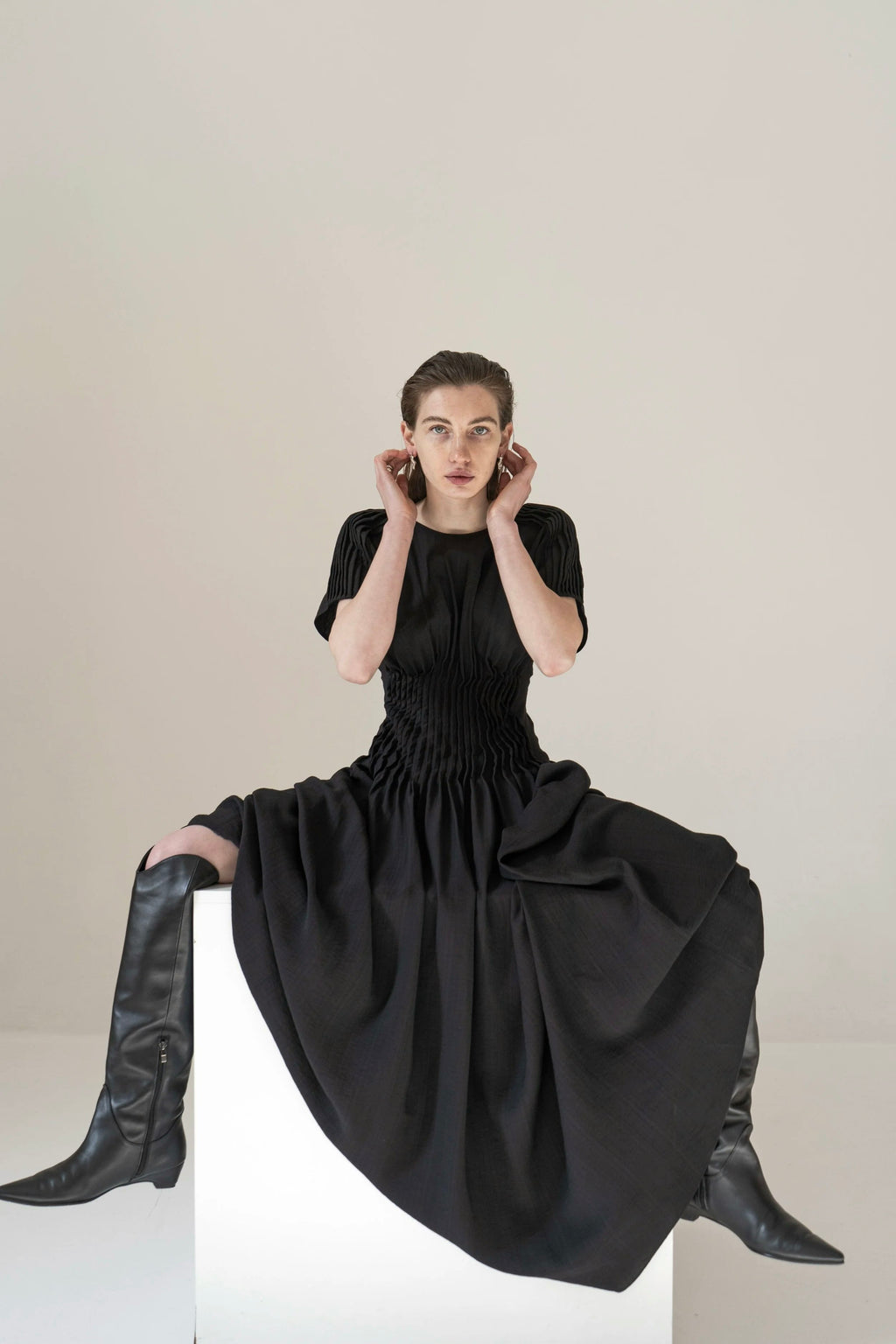 K M by L A N G E Nichka Viscose Long Open Back Dress - Black