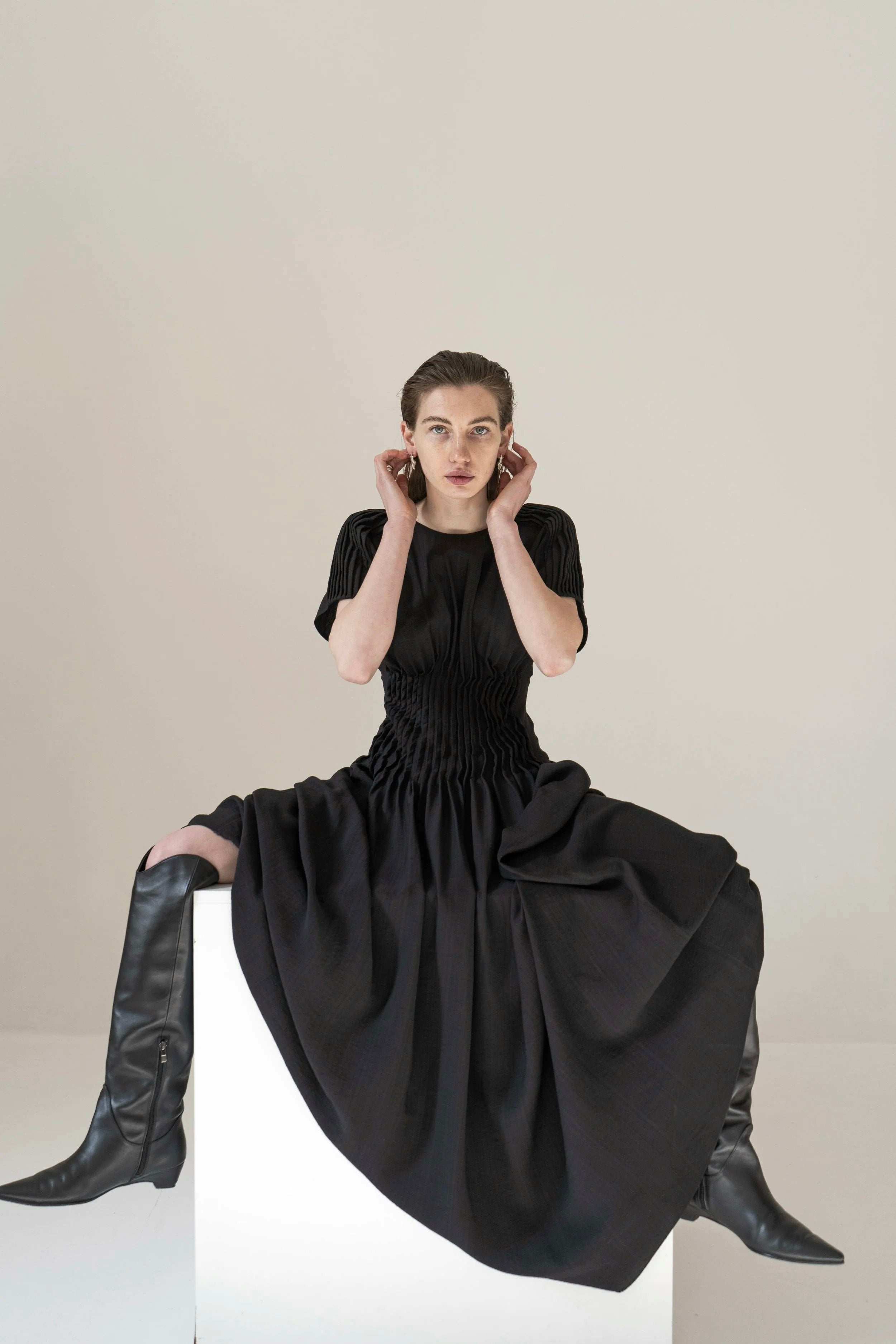 K M by L A N G E Nichka Viscose Long Open Back Dress - Black