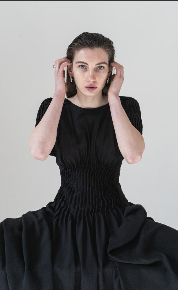 K M by L A N G E Nichka Viscose Long Open Back Dress - Black
