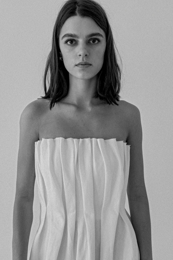 K M by L A N G E Plombir Linen Pleated Dress - Cream