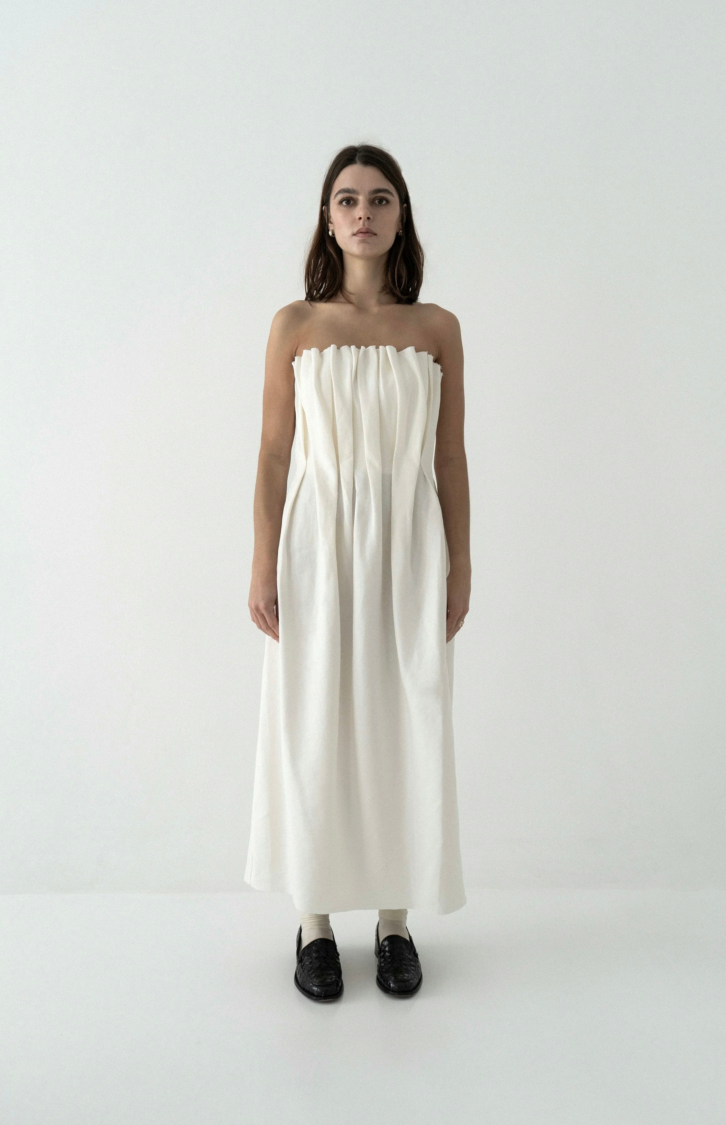 K M by L A N G E Plombir Linen Pleated Dress - Cream