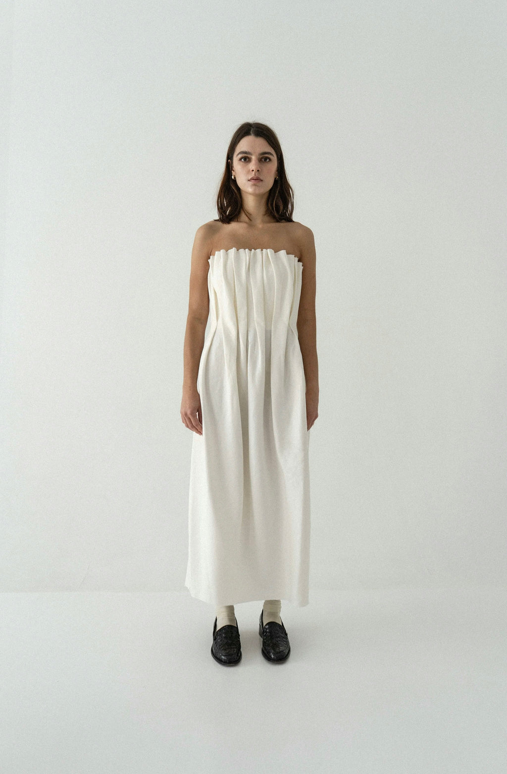 K M by L A N G E Plombir Linen Pleated Dress - Cream
