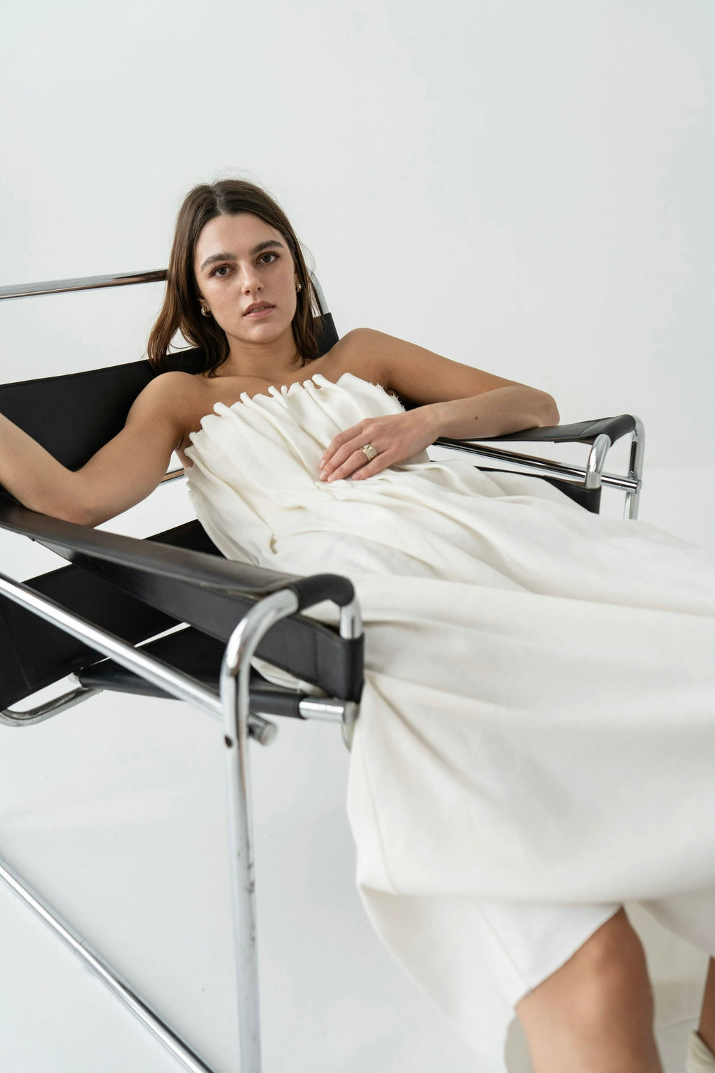 K M by L A N G E Plombir Linen Pleated Dress - Cream