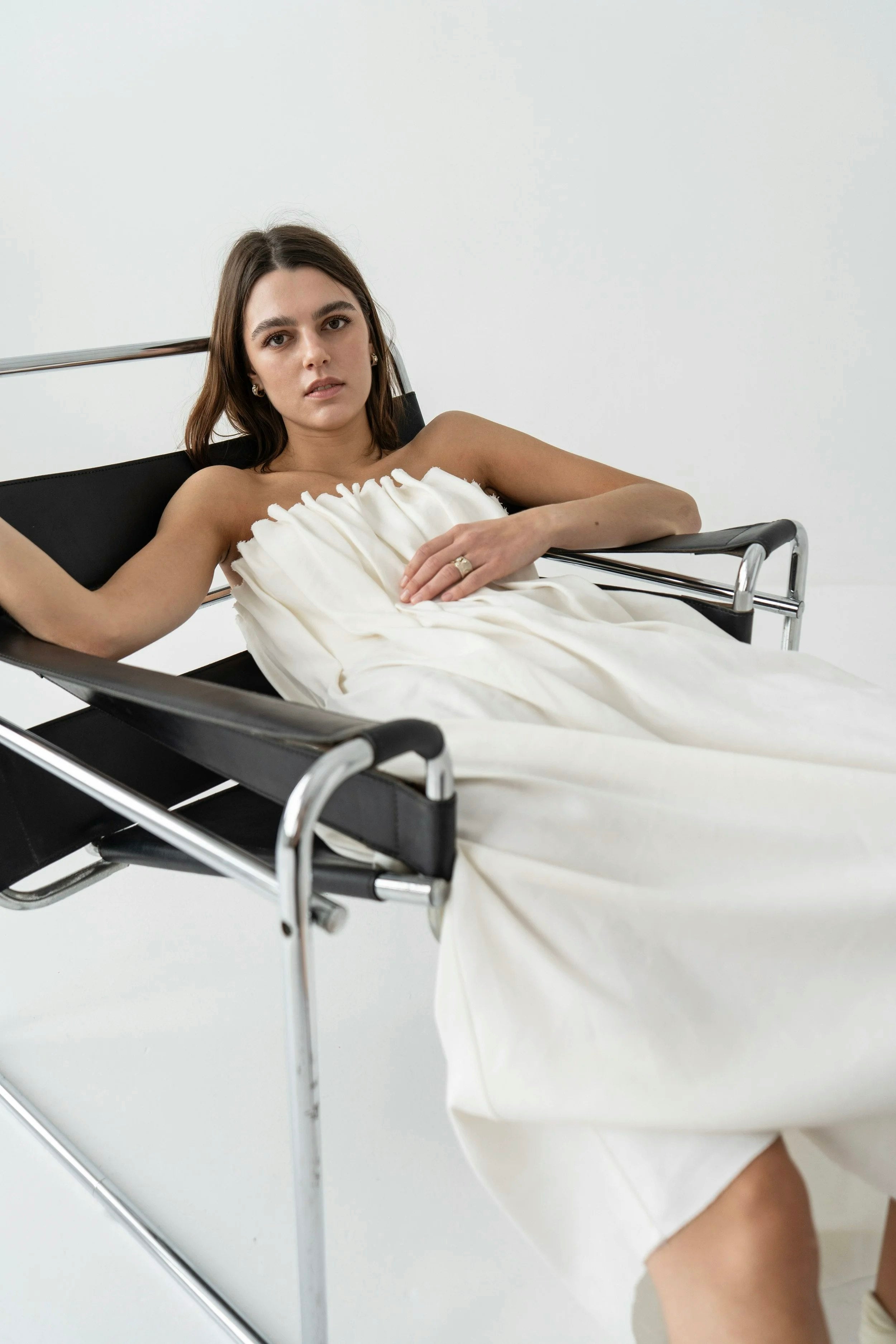K M by L A N G E Plombir Linen Pleated Dress - Cream