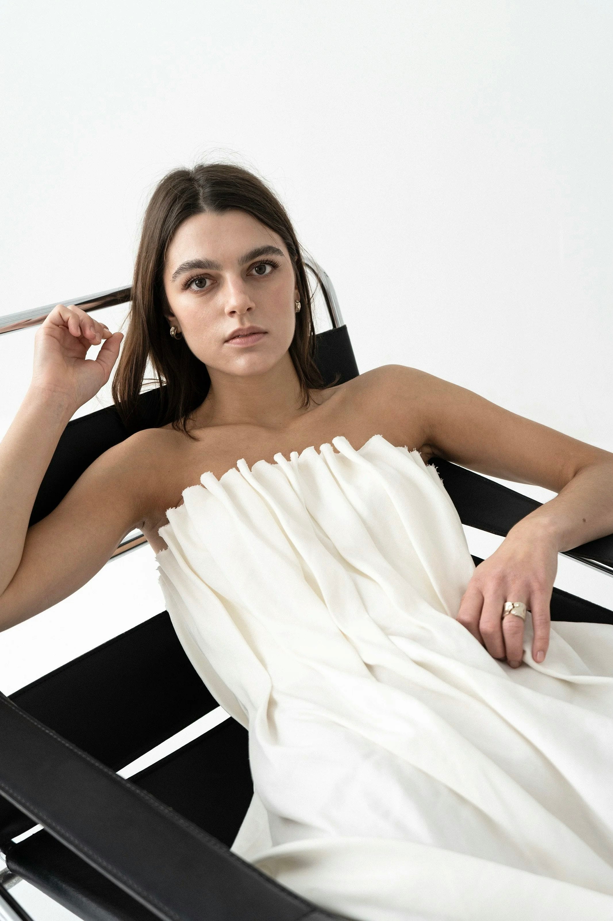 K M by L A N G E Plombir Linen Pleated Dress - Cream