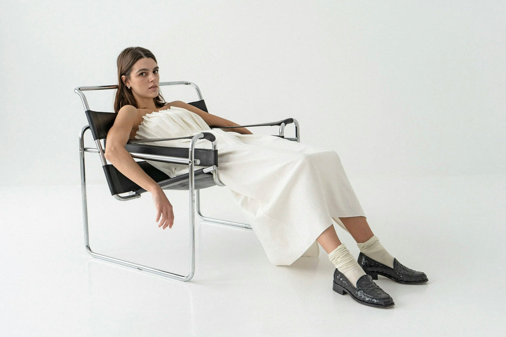 K M by L A N G E Plombir Linen Pleated Dress - Cream