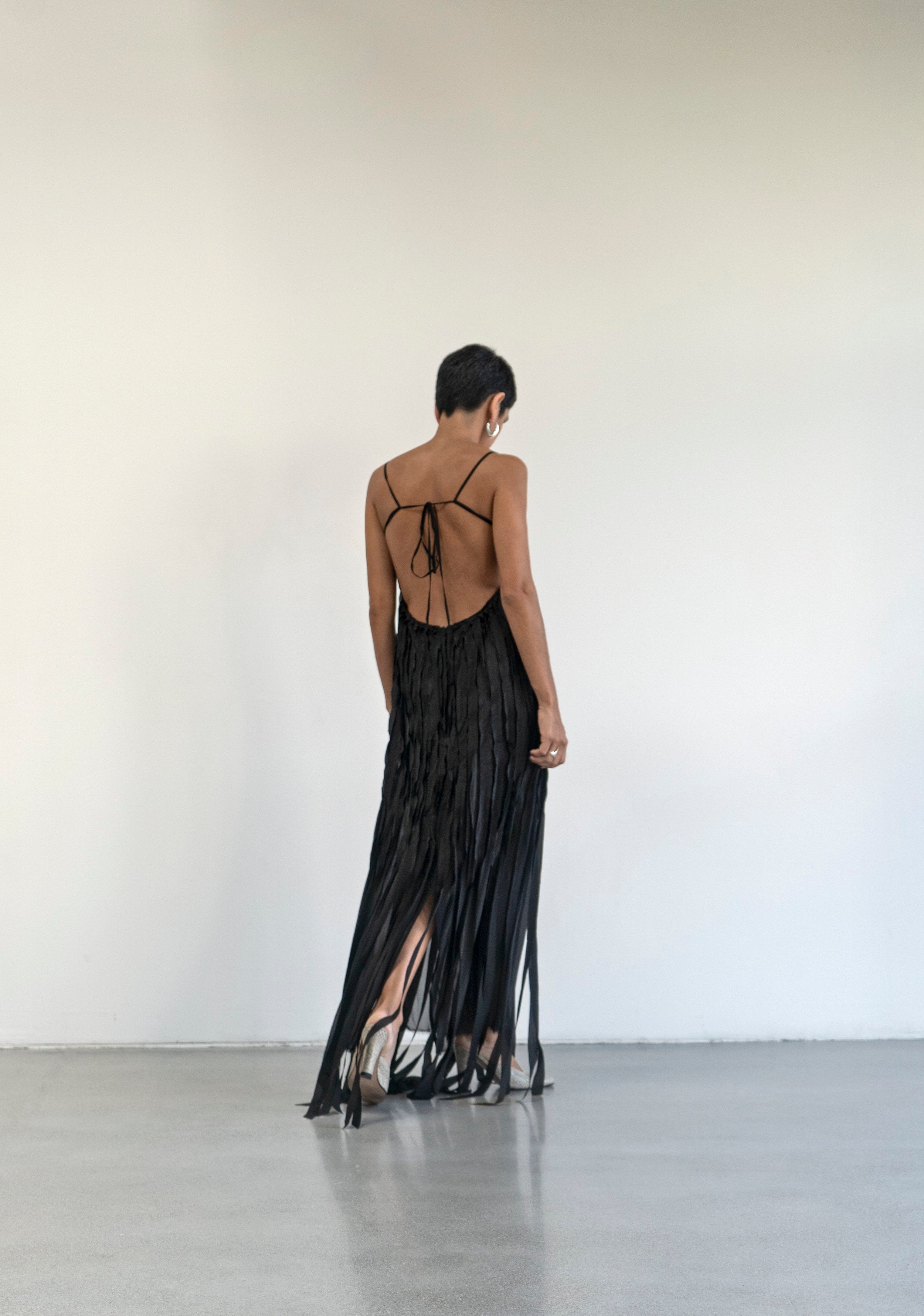 K M by L A N G E Teatralna Pure Silk Strips Dress - Black